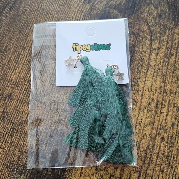 Tipsy Elves Christmas Tree Tassel Earrings + Gold Bow Post Earrings Combo - New! - Picture 2 of 3